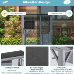 182 cm Outdoor Winterfestes Katzenhaus mit Wetterfestem Asphaltdach & Eingangstür Katzengehege