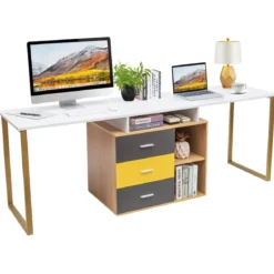 220 cm 2 Personen Schreibtisch Arbeitstisch Bürotisch Computertisch Eckschreibtisch