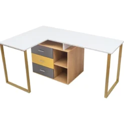 220 cm 2 Personen Schreibtisch Arbeitstisch Bürotisch Computertisch Eckschreibtisch