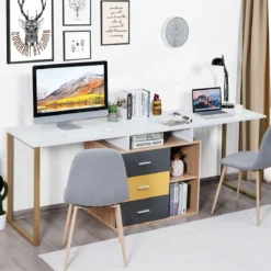 220 cm 2 Personen Schreibtisch Arbeitstisch Bürotisch Computertisch Eckschreibtisch