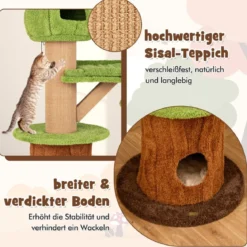 148 cm Pilz-Katzenbaum mit 2 Niedlichen Höhlen & Plüsch-Liegeplatz Katzenturm Kletterturm