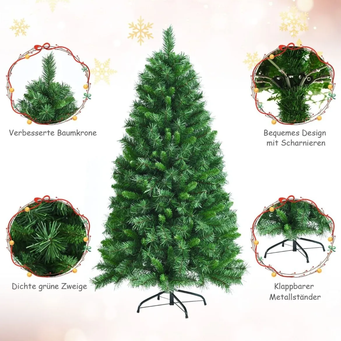 150 cm üppiger grüner künstlicher Weihnachtsbaum blühender klappbarer Weihnachtsbaum