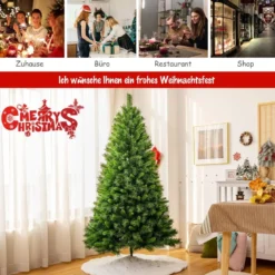180 cm üppiger künstlicher Weihnachtsbaum mit klappbarer Metallständer Festtagsbaum Grün