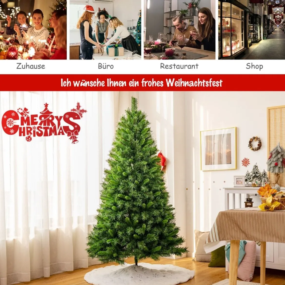 180 cm üppiger künstlicher Weihnachtsbaum mit klappbarer Metallständer Festtagsbaum Grün