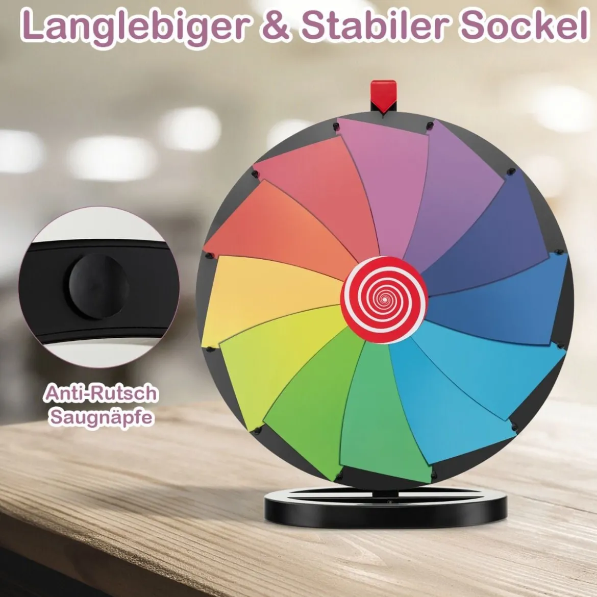Ø60 cm Preisrad Tisch-Spinnrad mit 12 Slots Glücksspiel mit Ständer Bunt