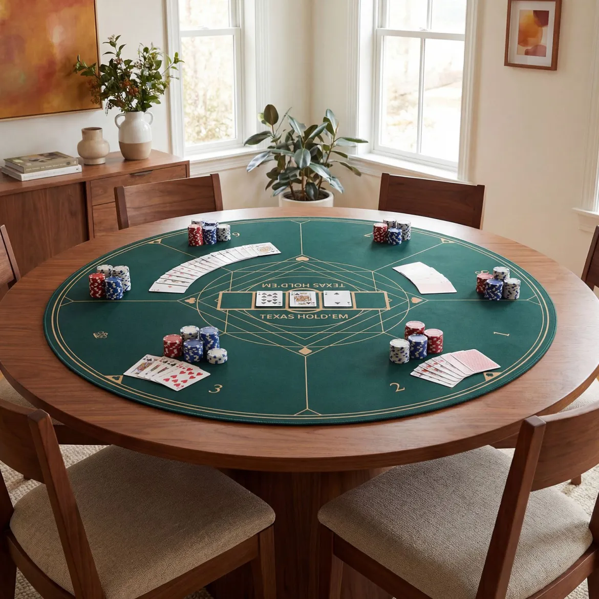 Ø120 cm Runde Pokermatte mit Tragetasche Faltbare Pokerauflage mit Rutschfester Gummibasis