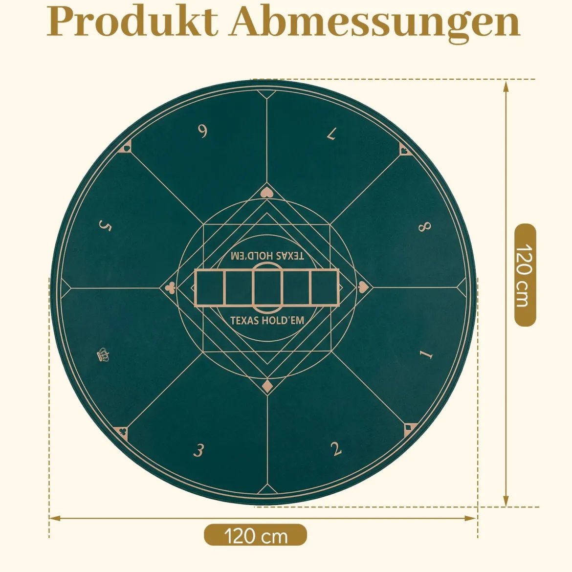 Ø120 cm Runde Pokermatte mit Tragetasche Faltbare Pokerauflage mit Rutschfester Gummibasis