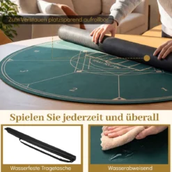 Ø120 cm Runde Pokermatte mit Tragetasche Faltbare Pokerauflage mit Rutschfester Gummibasis
