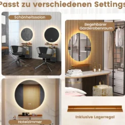 Ø60cm Runder Badspiegel mit Beleuchtung & Touch Schalter & Memory Funktion Wandspiegel