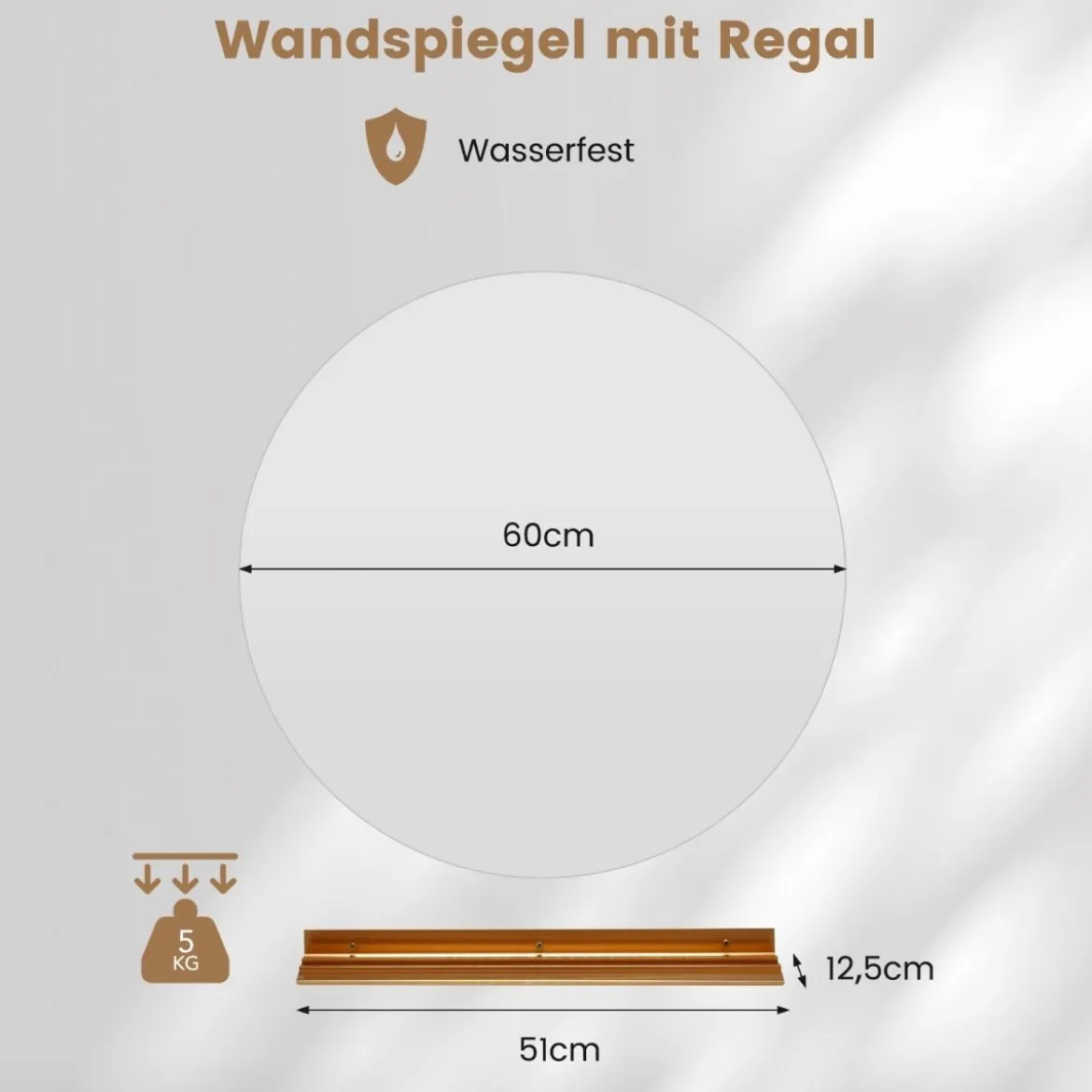 Ø60cm Runder Badspiegel mit Beleuchtung & Touch Schalter & Memory Funktion Wandspiegel