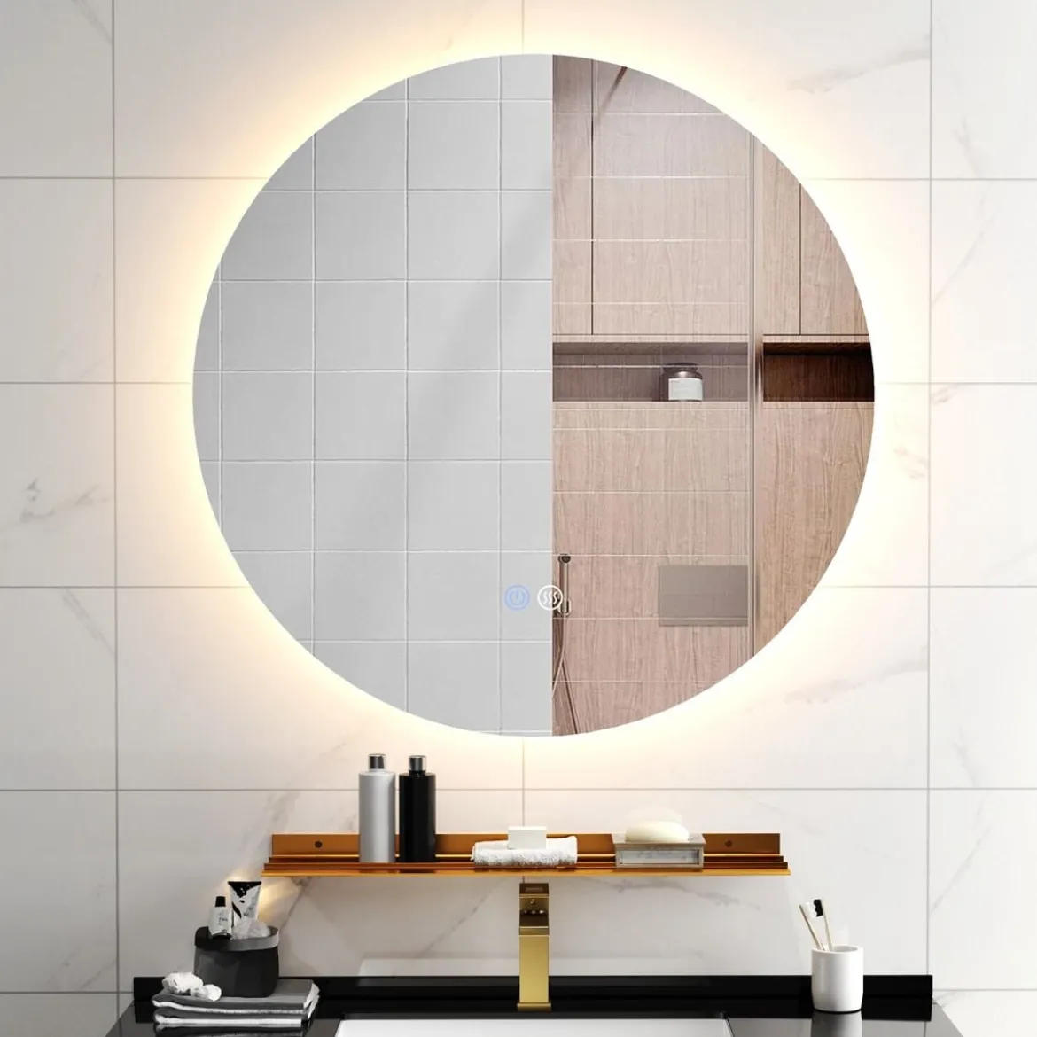 Ø60cm Runder Badspiegel mit Beleuchtung & Touch Schalter & Memory Funktion Wandspiegel