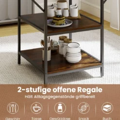 120 cm Runder Esstisch für 4-6 Personen mit 2-lagigem Ablagefach & Metallgestell Küchentisch Braun