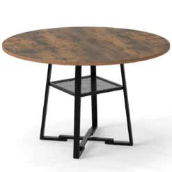 Ø120 cm Runder Küchentisch für 4 Personen Esstisch mit Offener Ablage Esszimmertisch Braun
