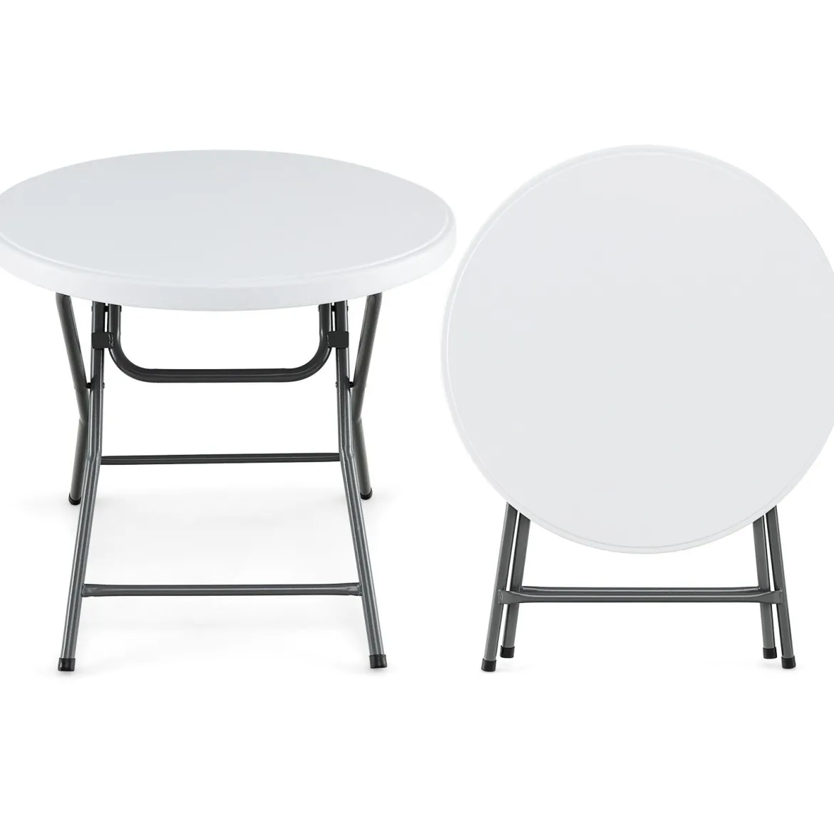 81cm runder Klapptisch Kunststofftisch mit verstärkter HDPE Tischplatte robuste Metallbeine & rutschfeste Fußpolster Weiß