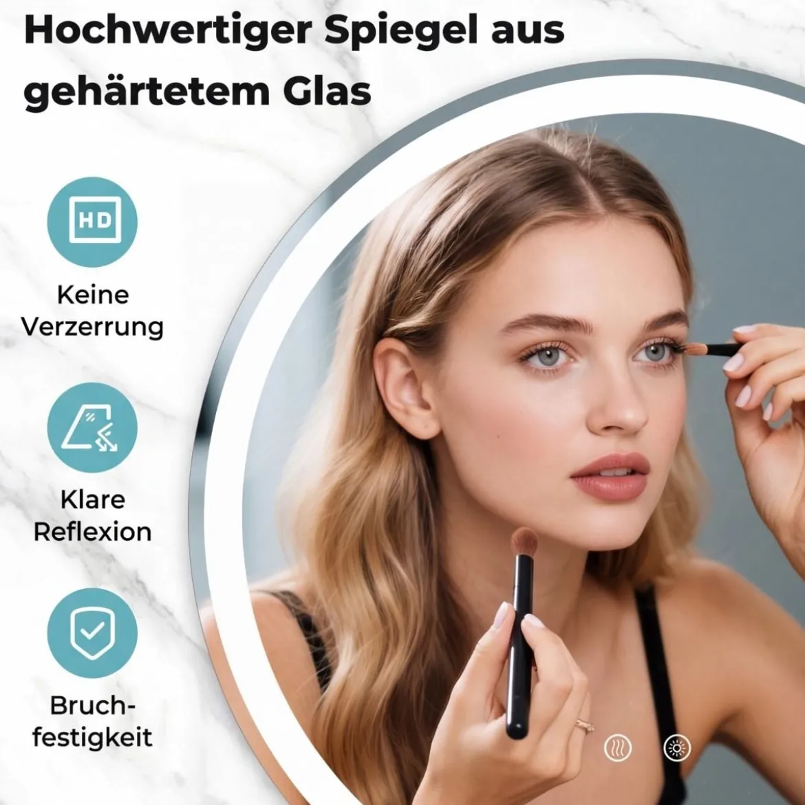 70 cm runder LED-beleuchteter Spiegel Badezimmerspiegel mit einstellbarer Helligkeit