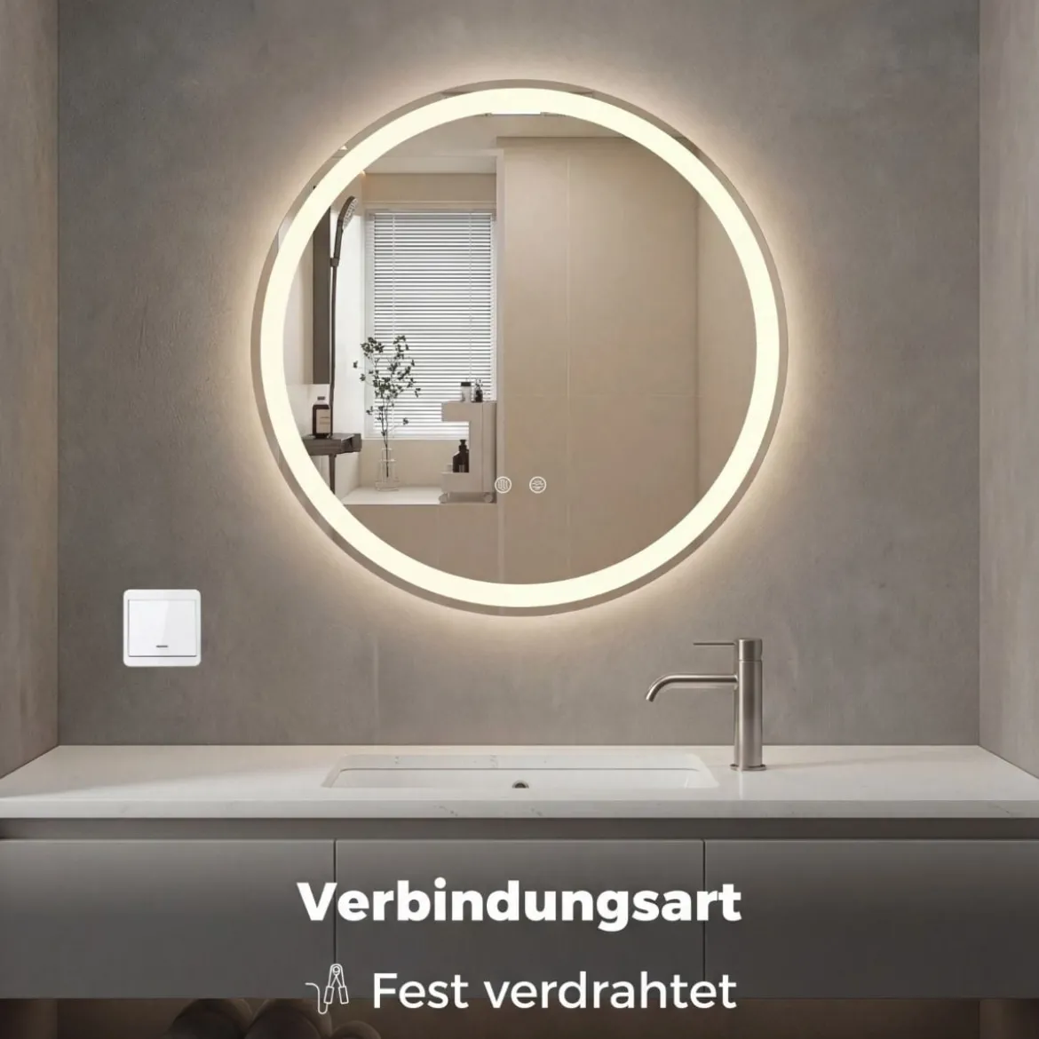 70 cm runder LED-beleuchteter Spiegel Badezimmerspiegel mit einstellbarer Helligkeit