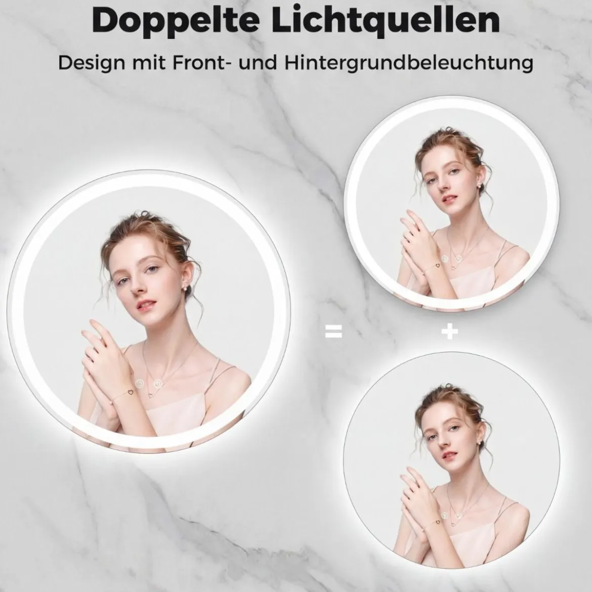 Ø80 cm Runder LED-beleuchteter Spiegel mit Einstellbarer Helligkeit & Touch-Schalter