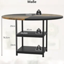 φ 120cm Rund Esstisch für 4-6 Personen Zweifarbiger Esszimmertisch mit Metallrahmen Küchentisch