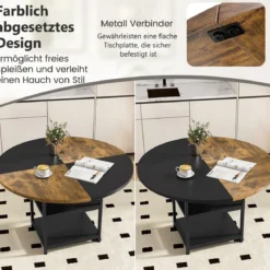 φ 120cm Rund Esstisch für 4-6 Personen Zweifarbiger Esszimmertisch mit Metallrahmen Küchentisch