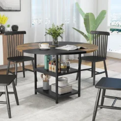 φ 120cm Rund Esstisch für 4-6 Personen Zweifarbiger Esszimmertisch mit Metallrahmen Küchentisch