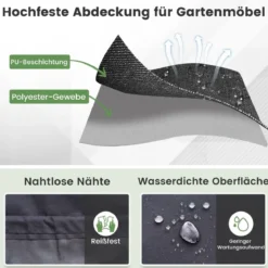 Ø 183 cm Runde Terrassenmöbel-Abdeckung mit Lüftungsschlitzen & Schnallen & Kordeln Schwarz