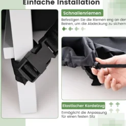Ø 183 cm Runde Terrassenmöbel-Abdeckung mit Lüftungsschlitzen & Schnallen & Kordeln Schwarz