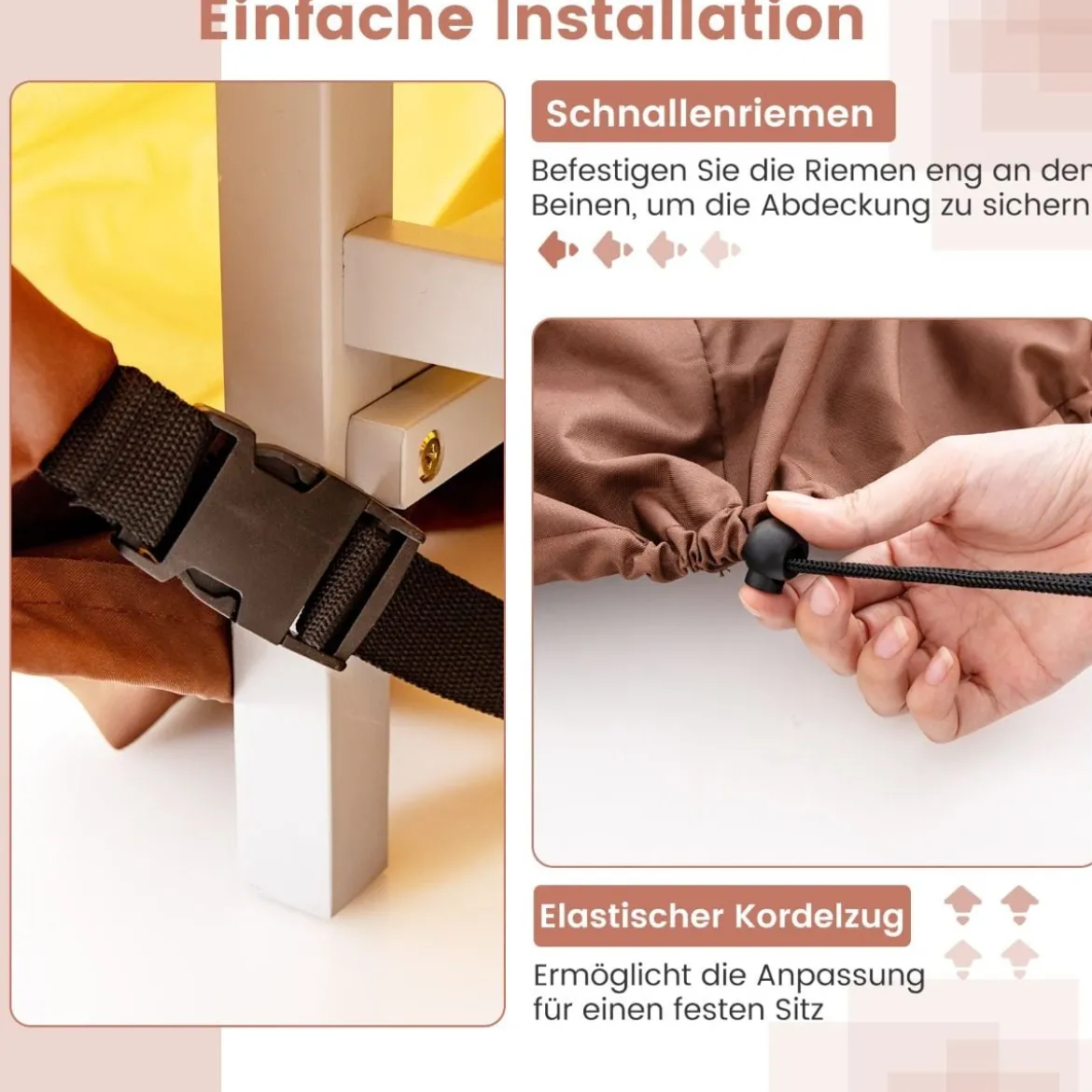 Ø 213 cm Runde Terrassenmöbel-Abdeckung mit Lüftungsschlitzen & Schnallen & Kordeln Beige