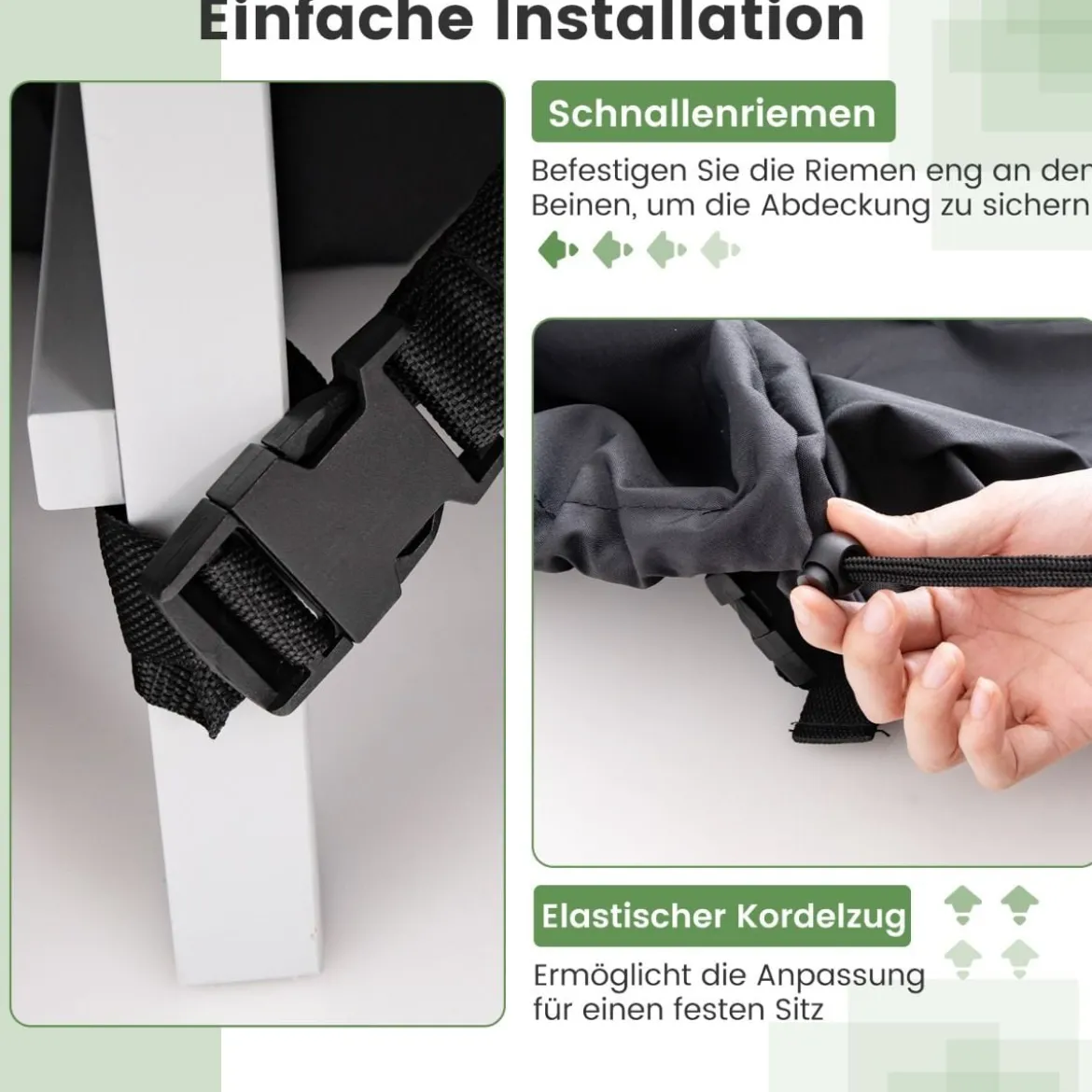 Ø 158 cm Runde Terrassenmöbel-Abdeckung mit Lüftungsschlitzen & Schnallen & Kordeln Schwarz