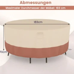 Ø 183 cm Runde Terrassenmöbel-Abdeckung mit Lüftungsschlitzen & Schnallen & Kordeln Beige