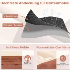 Ø 183 cm Runde Terrassenmöbel-Abdeckung mit Lüftungsschlitzen & Schnallen & Kordeln Beige