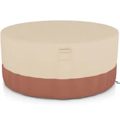 Ø 183 cm Runde Terrassenmöbel-Abdeckung mit Lüftungsschlitzen & Schnallen & Kordeln Beige