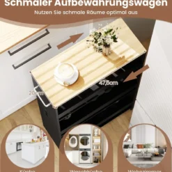 20 cm schlanker Aufbewahrungswagen mit Ladestation 4-stufiger rollbarer Küchenwagen mit Griff Schwarz