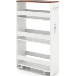 20 cm schlanker Aufbewahrungswagen mit Ladestation 4-stufiger rollbarer Küchenwagen mit Griff Rustikal Braun