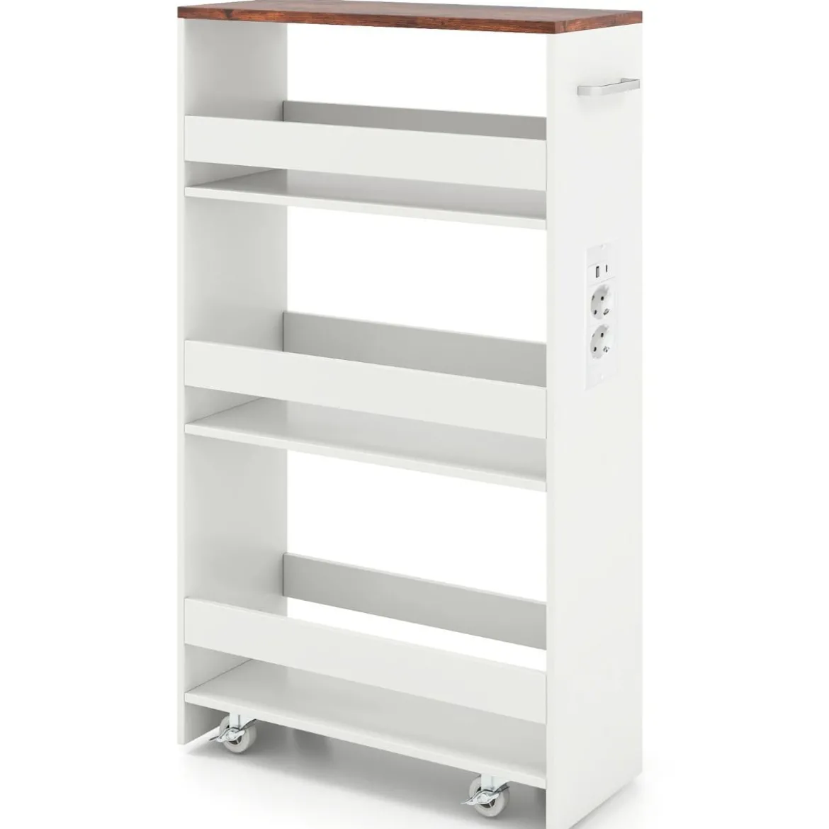 20 cm schlanker Aufbewahrungswagen mit Ladestation 4-stufiger rollbarer Küchenwagen mit Griff Rustikal Braun