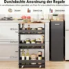 25 cm Schlanker Küchenwagen mit Ladestation 4-stufiger Rollbarer Aufbewahrungswagen Grau + Natur