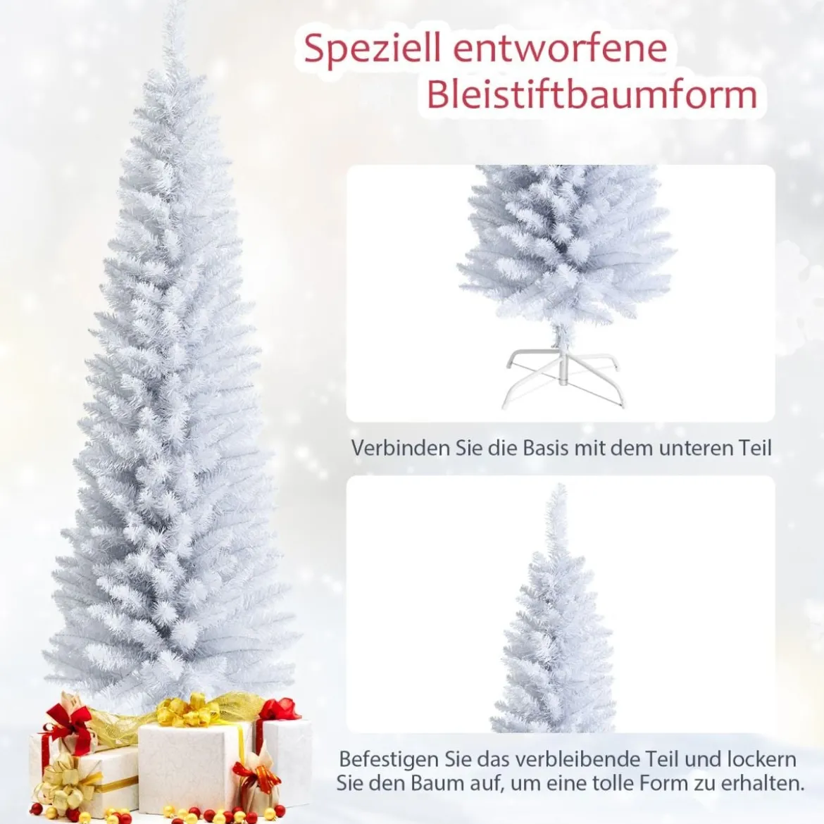 180 cm schlanker künstlicher Weihnachtsbaum Bleistiftbaum künstlicher Tannenbaum Weiß