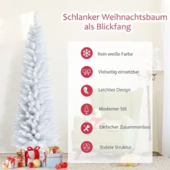 180 cm schlanker künstlicher Weihnachtsbaum Bleistiftbaum künstlicher Tannenbaum Weiß