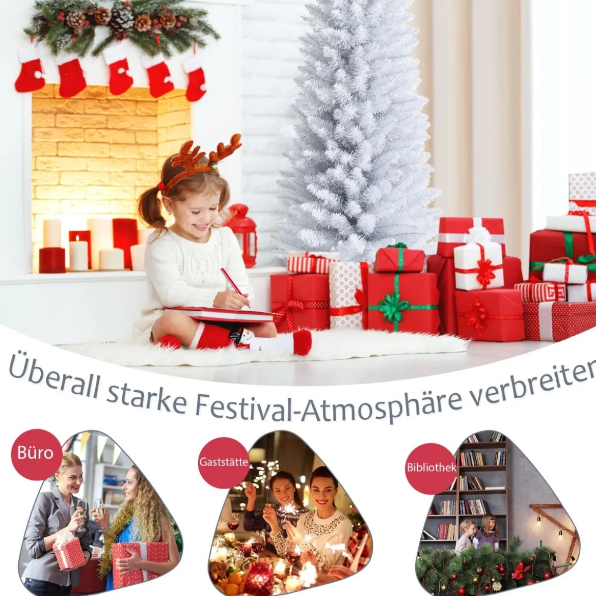 180 cm schlanker künstlicher Weihnachtsbaum Bleistiftbaum künstlicher Tannenbaum Weiß