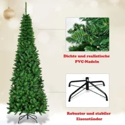 200 cm Schmaler Weihnachtsbaum mit Warmweißen LEDs Künstlicher Tannenbaum Grün