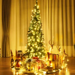 200 cm Schmaler Weihnachtsbaum mit Warmweißen LEDs Künstlicher Tannenbaum Grün