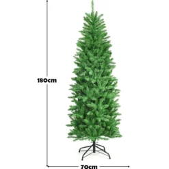 180 cm schmaler Weihnachtsbaum mit warmweißen LEDs, künstlichen Nadeln faltbar mit Metallständer Grün