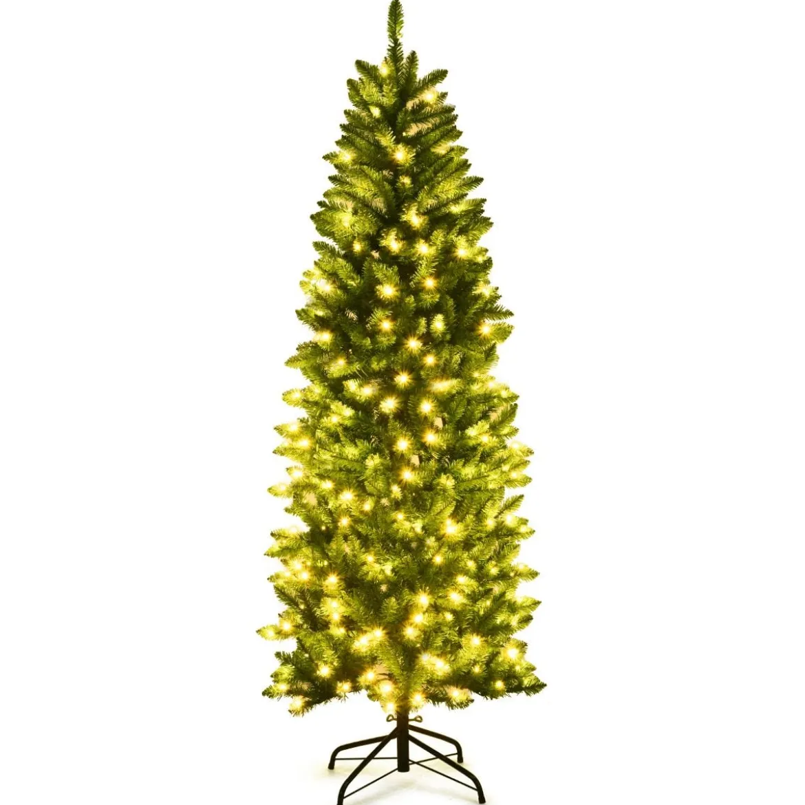 180 cm schmaler Weihnachtsbaum mit warmweißen LEDs, künstlichen Nadeln faltbar mit Metallständer Grün