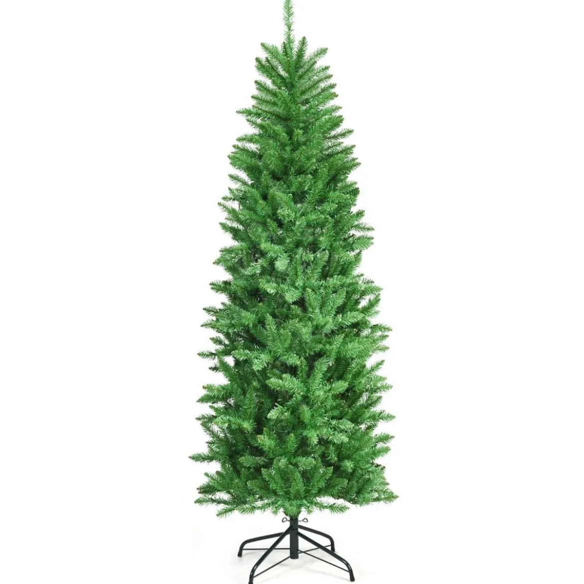 180 cm schmaler Weihnachtsbaum mit warmweißen LEDs, künstlichen Nadeln faltbar mit Metallständer Grün