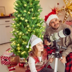 180 cm schmaler Weihnachtsbaum mit warmweißen LEDs, künstlichen Nadeln faltbar mit Metallständer Grün