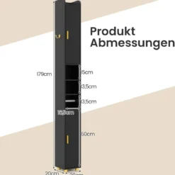 179 cm Schmales Badezimmerregal mit 2 Türen & Verstellbaren Regalen Aufbewahrungsregal Schwarz