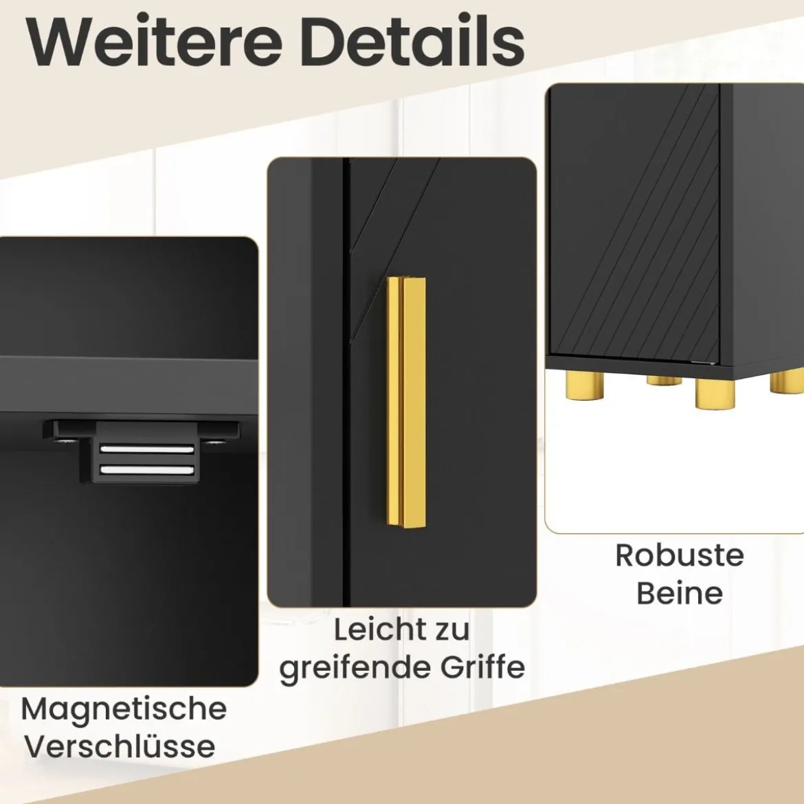 179 cm Schmales Badezimmerregal mit 2 Türen & Verstellbaren Regalen Aufbewahrungsregal Schwarz