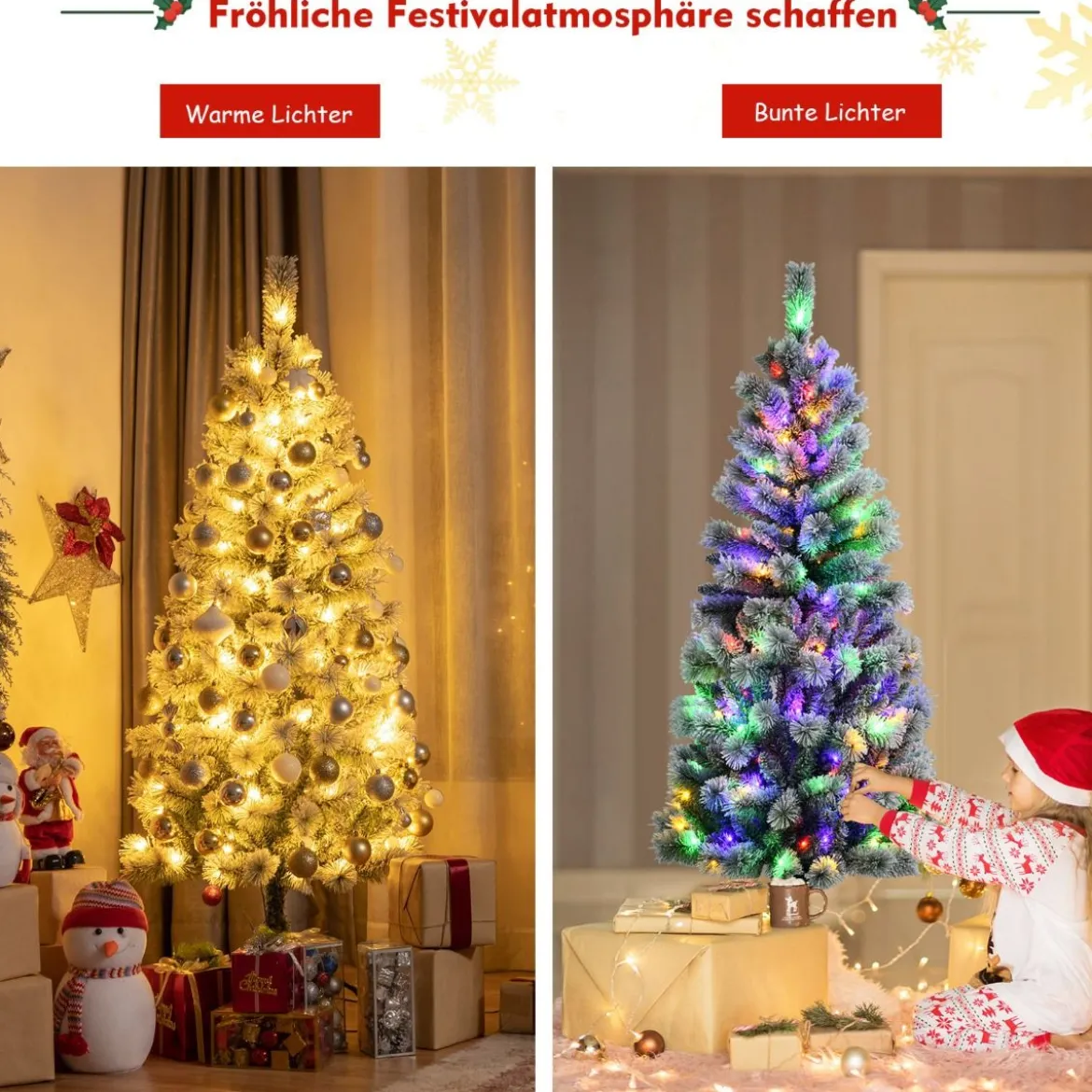 150 cm schneebedeckter Weihnachtsbaum beleuchteter künstlicher Weihnachtsbaum Weiß + Grün