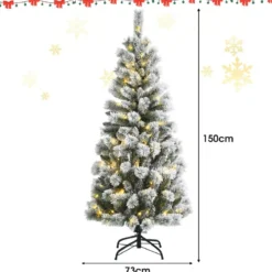 150 cm schneebedeckter Weihnachtsbaum beleuchteter künstlicher Weihnachtsbaum Weiß + Grün