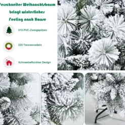180 cm Schneebedeckter Weihnachtsbaum Künstlicher Christbaum mit Metallständer für Festtag Weiß