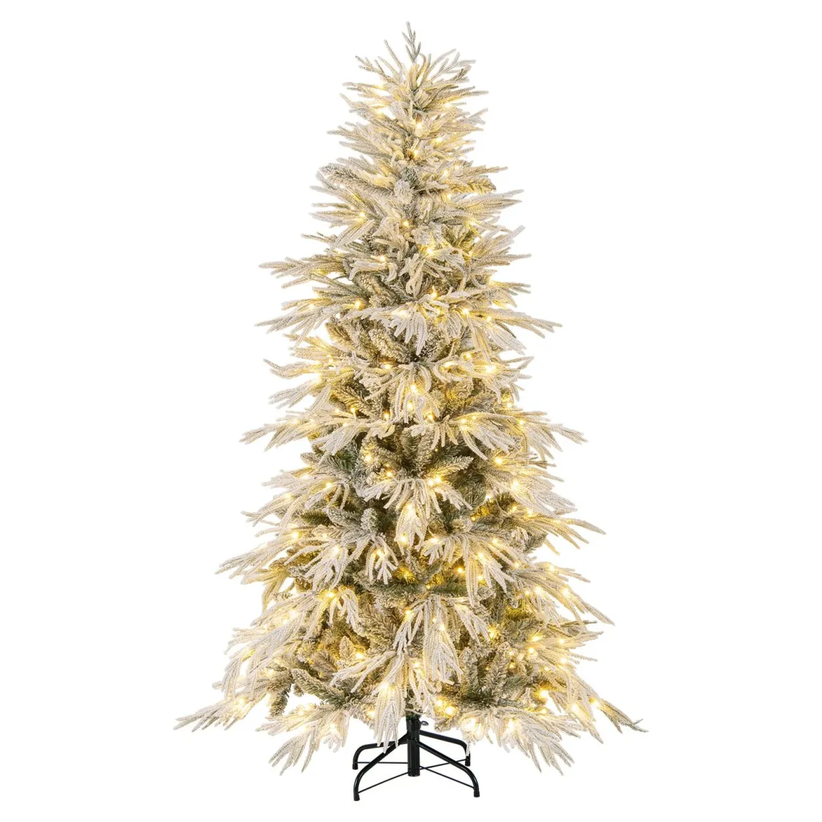 180 cm Schnee-beflockter künstlicher Weihnachtsbaum vorbeleuchteter Weihnachtsbaum mit 250 warmweißen LED-Lichtern 594 Zweigspitzen